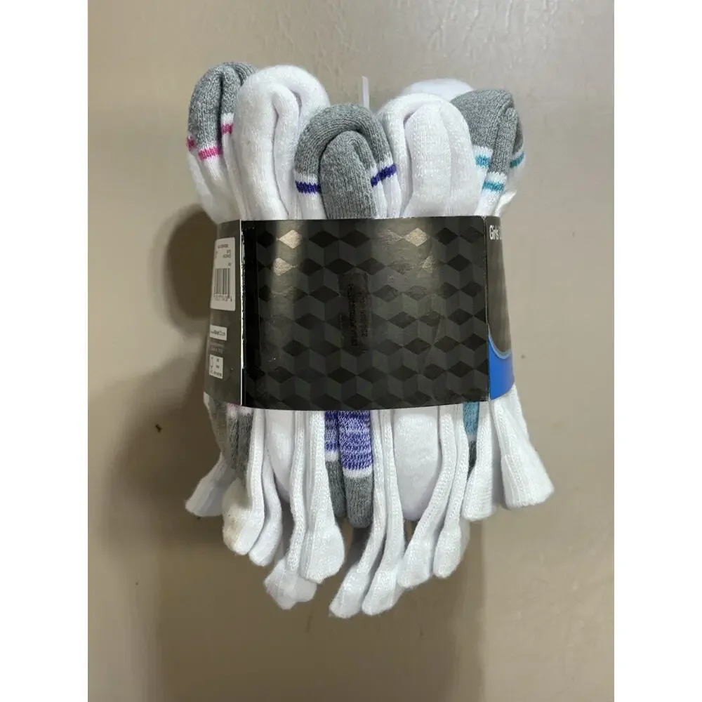 Athletic Works Girl's Crew Socks 10 PAIRS Shoe Size 10.5-4 Cushioned WHITE
